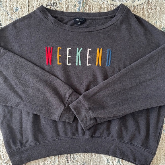 Blank Paige Gray Cropped "Weekend" Long Sleeve Sweatshirt Size Medium‎ - Picture 3 of 10